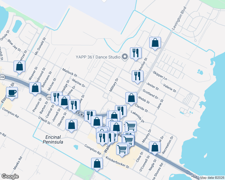 map of restaurants, bars, coffee shops, grocery stores, and more near 722 Claride Street in Corpus Christi
