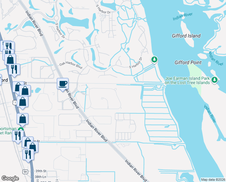 map of restaurants, bars, coffee shops, grocery stores, and more near 1097 River Wind Circle in Vero Beach