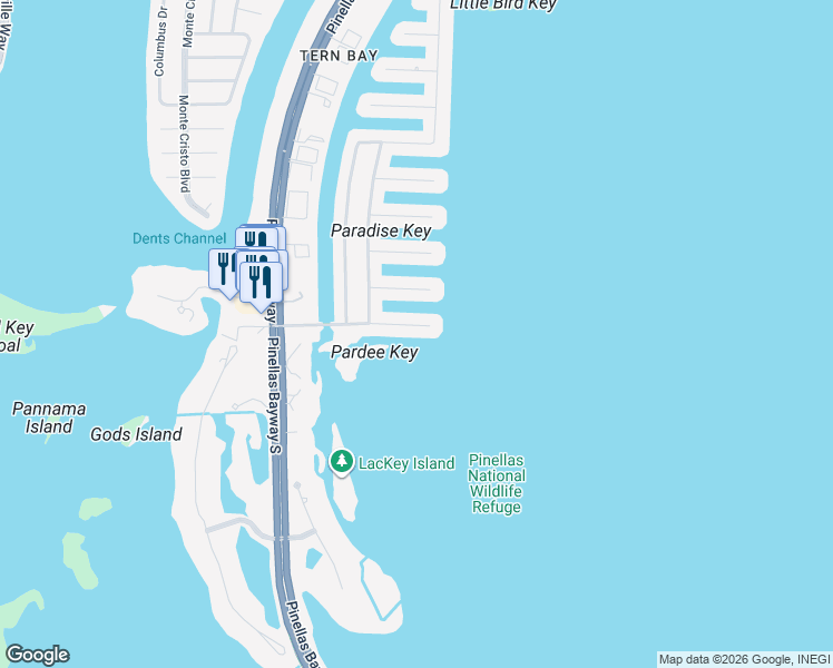 map of restaurants, bars, coffee shops, grocery stores, and more near 114 13th Street East in Tierra Verde