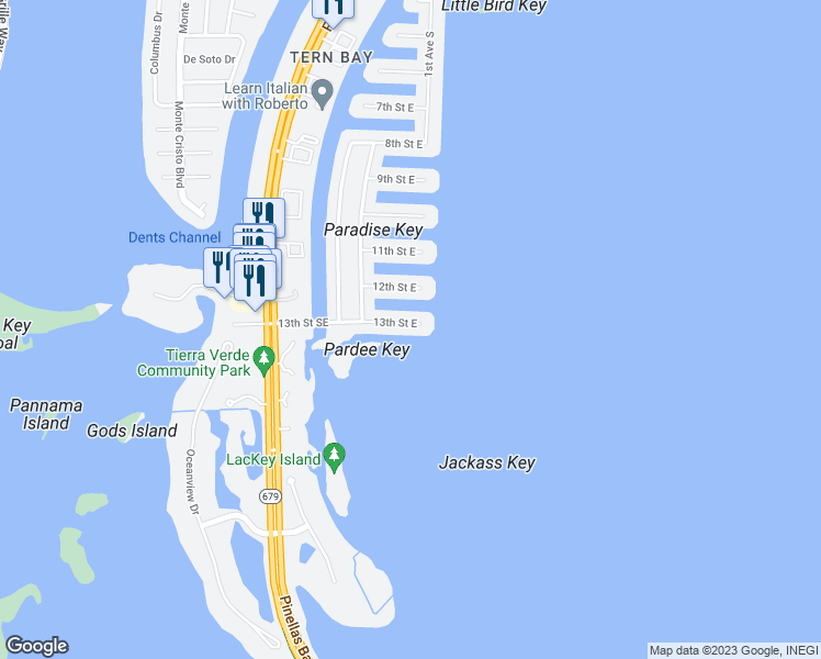 map of restaurants, bars, coffee shops, grocery stores, and more near 114 13th Street East in Saint Petersburg