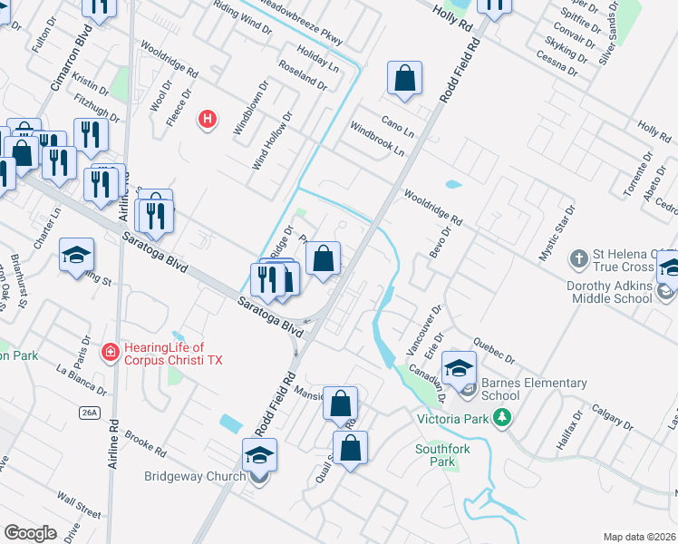 map of restaurants, bars, coffee shops, grocery stores, and more near 2781 Rodd Field Road in Corpus Christi