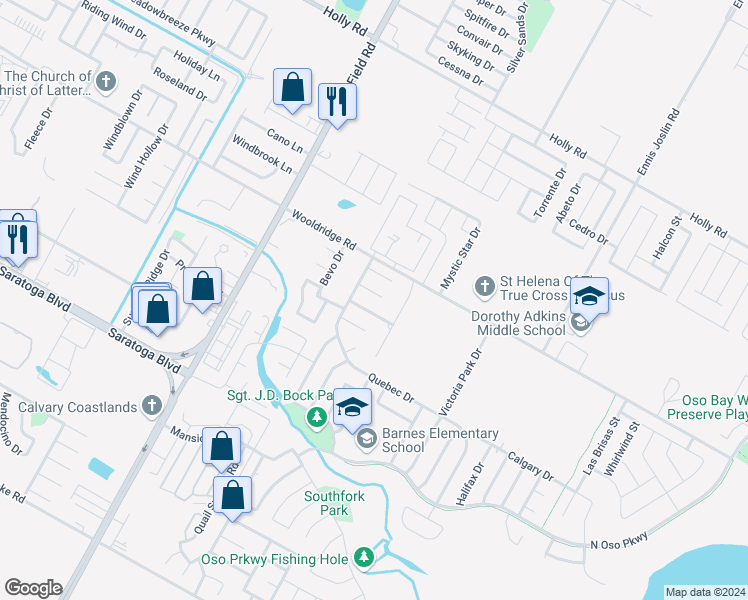 map of restaurants, bars, coffee shops, grocery stores, and more near 7317 Montreal Circle in Corpus Christi