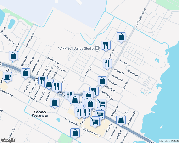 map of restaurants, bars, coffee shops, grocery stores, and more near 618 Military Drive in Corpus Christi