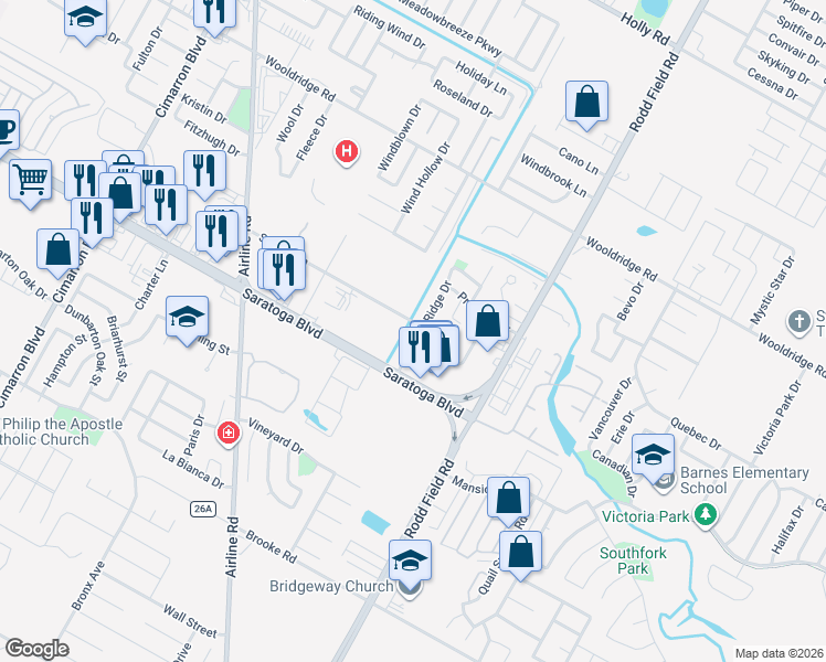 map of restaurants, bars, coffee shops, grocery stores, and more near 2729 Summer Ridge Drive in Corpus Christi