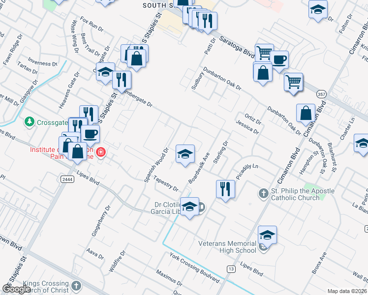 map of restaurants, bars, coffee shops, grocery stores, and more near 6005 Ventnor Place in Corpus Christi