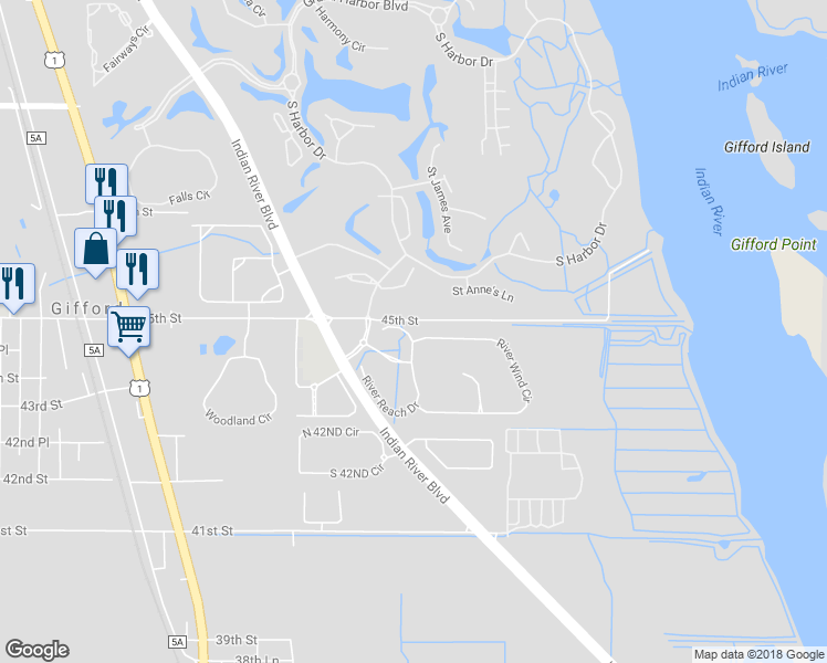 map of restaurants, bars, coffee shops, grocery stores, and more near 1001 River Wind Circle in Vero Beach