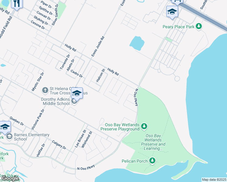 map of restaurants, bars, coffee shops, grocery stores, and more near 2214 Ibis Street in Corpus Christi