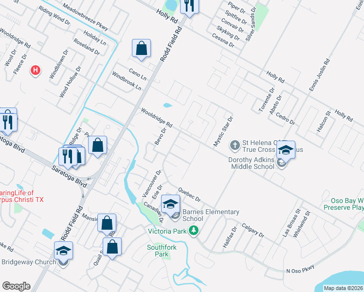 map of restaurants, bars, coffee shops, grocery stores, and more near 7317 Alberta Circle in Corpus Christi