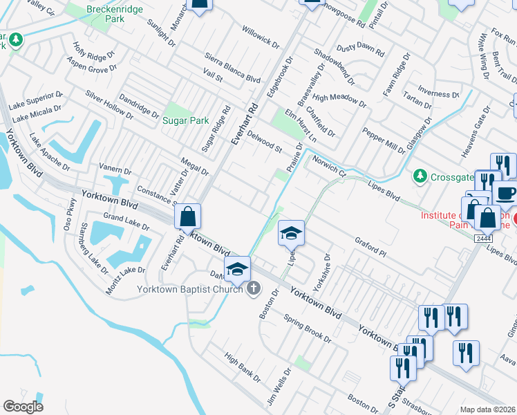 map of restaurants, bars, coffee shops, grocery stores, and more near 7417 Lake Livingston Drive in Corpus Christi