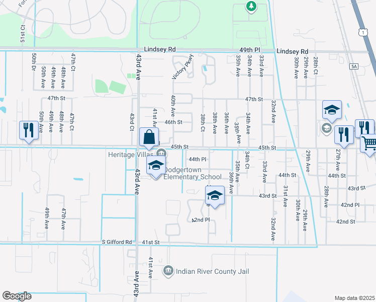map of restaurants, bars, coffee shops, grocery stores, and more near 3855 39th Avenue in Vero Beach