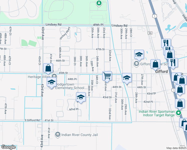 map of restaurants, bars, coffee shops, grocery stores, and more near 4486 35th Avenue in Vero Beach