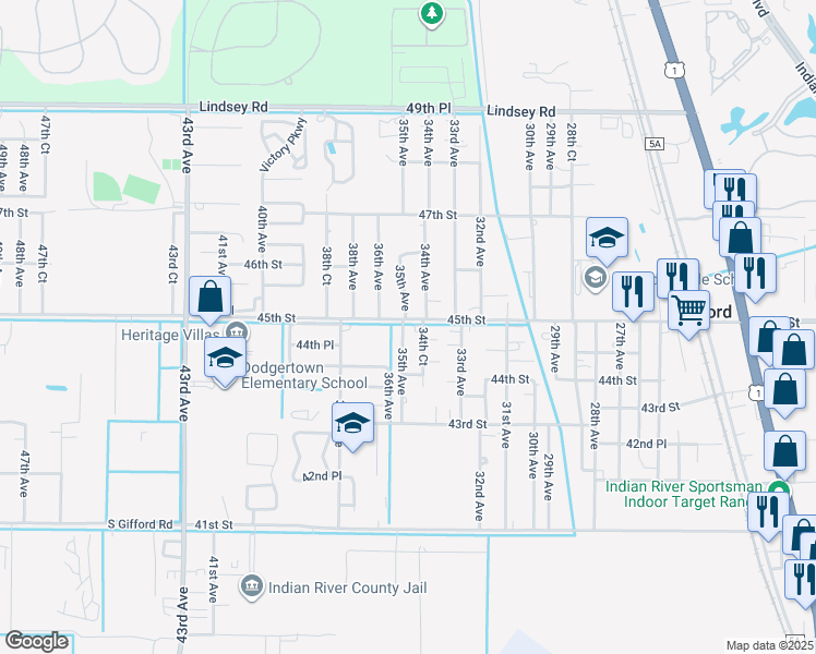 map of restaurants, bars, coffee shops, grocery stores, and more near 4486 35th Avenue in Vero Beach