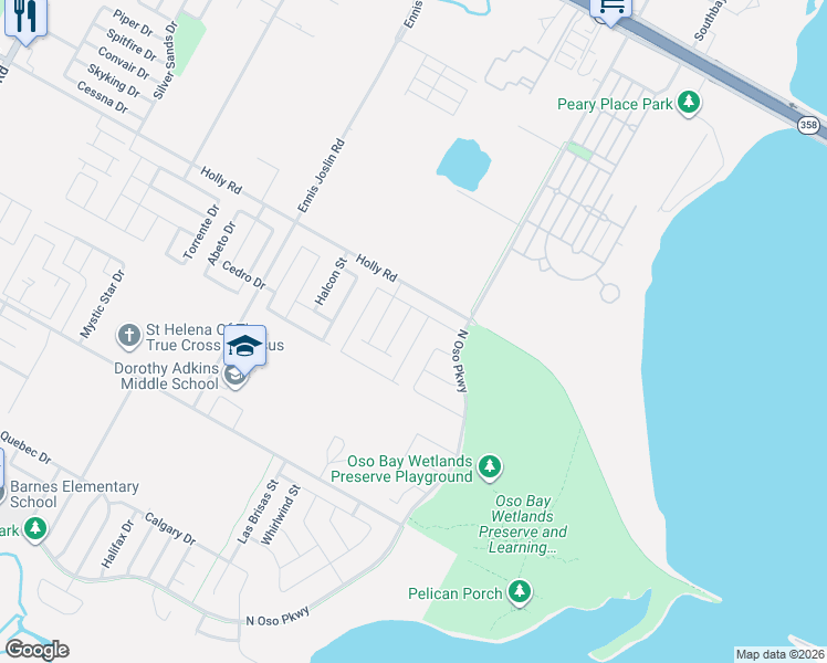 map of restaurants, bars, coffee shops, grocery stores, and more near 2118 Egret Dr in Corpus Christi