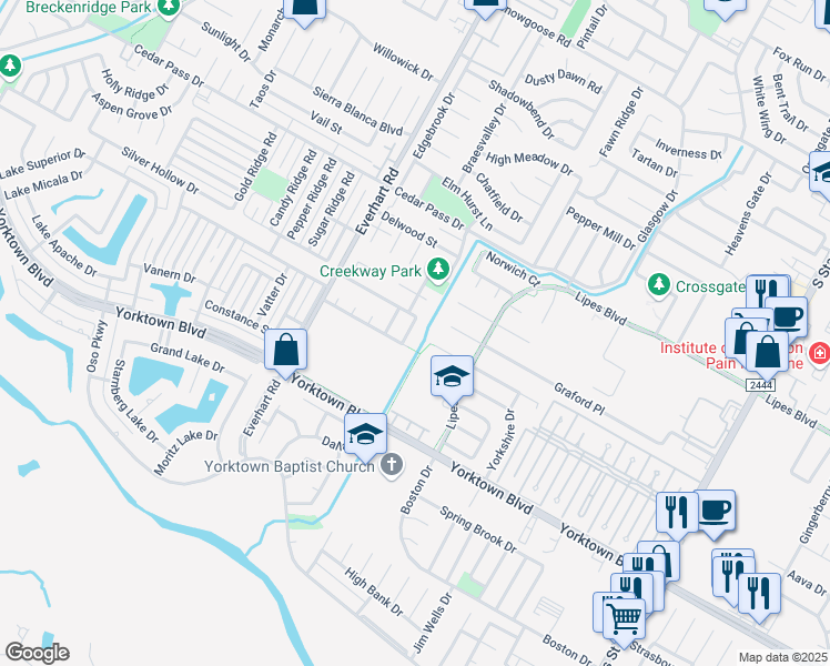 map of restaurants, bars, coffee shops, grocery stores, and more near 7414 Lake Livingston Drive in Corpus Christi