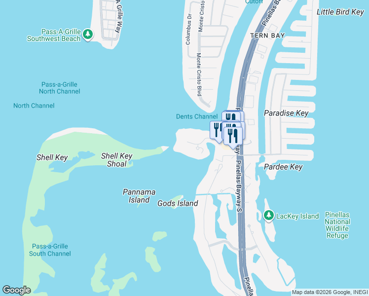 map of restaurants, bars, coffee shops, grocery stores, and more near 665 Collany Road in Tierra Verde