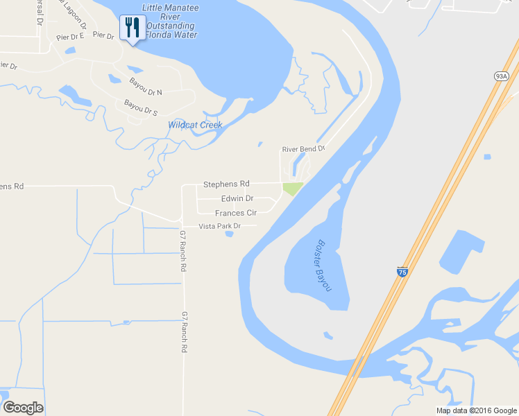 map of restaurants, bars, coffee shops, grocery stores, and more near 411 Frances Circle in Ruskin