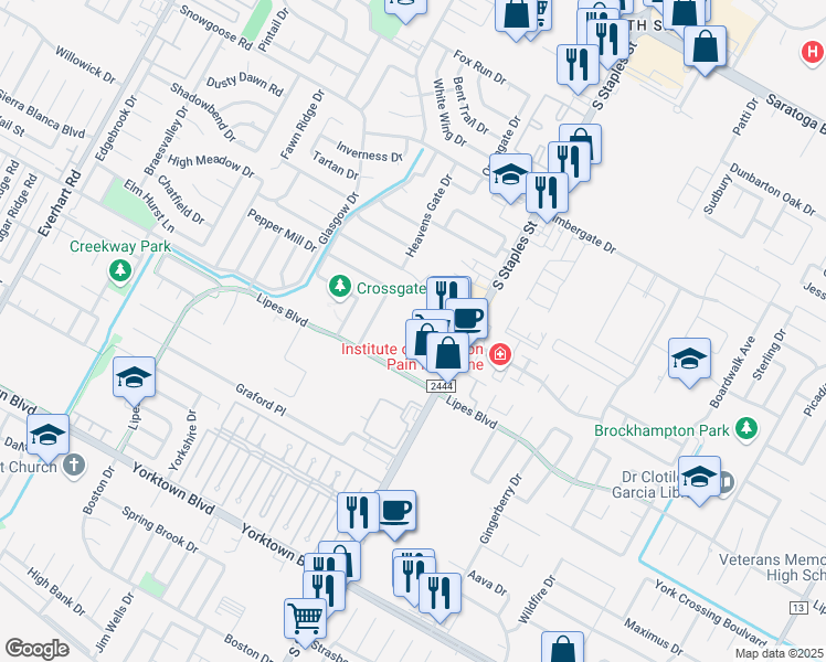 map of restaurants, bars, coffee shops, grocery stores, and more near 5518 Lipes Boulevard in Corpus Christi