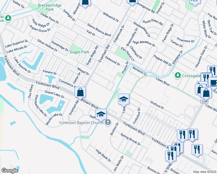 map of restaurants, bars, coffee shops, grocery stores, and more near 7414 Prairie Drive in Corpus Christi