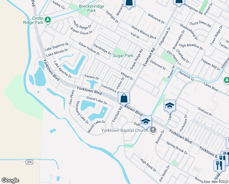 map of restaurants, bars, coffee shops, grocery stores, and more near 4705 Constance Street in Corpus Christi