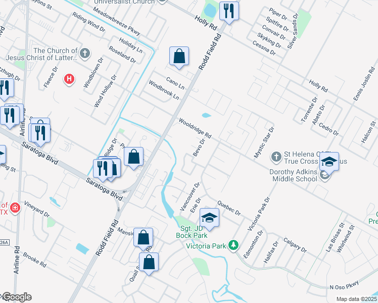 map of restaurants, bars, coffee shops, grocery stores, and more near 7210 Bruiser Street in Corpus Christi