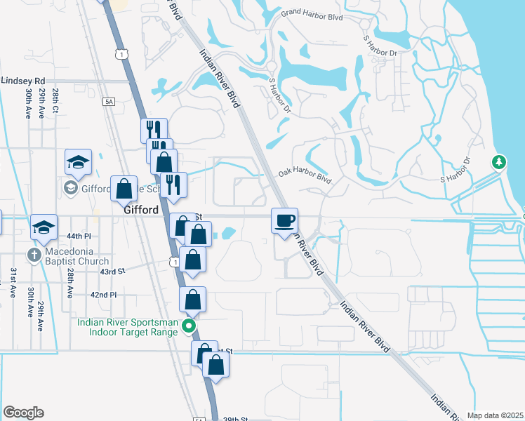map of restaurants, bars, coffee shops, grocery stores, and more near 1815 Bridgepointe Circle in Vero Beach
