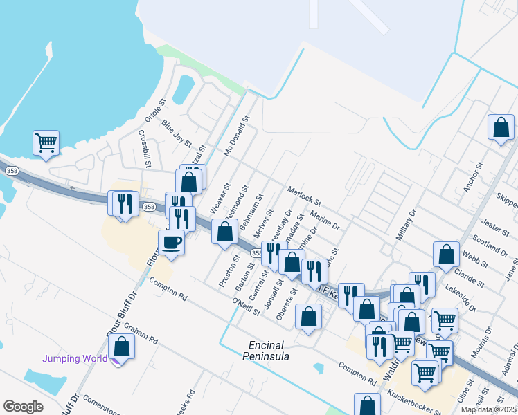 map of restaurants, bars, coffee shops, grocery stores, and more near 945 Behmann Street in Corpus Christi