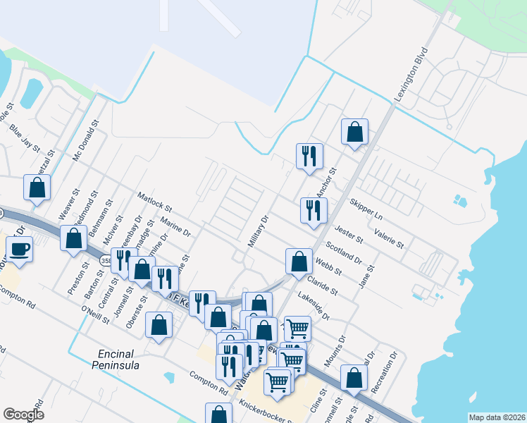 map of restaurants, bars, coffee shops, grocery stores, and more near 618 Military Drive in Corpus Christi