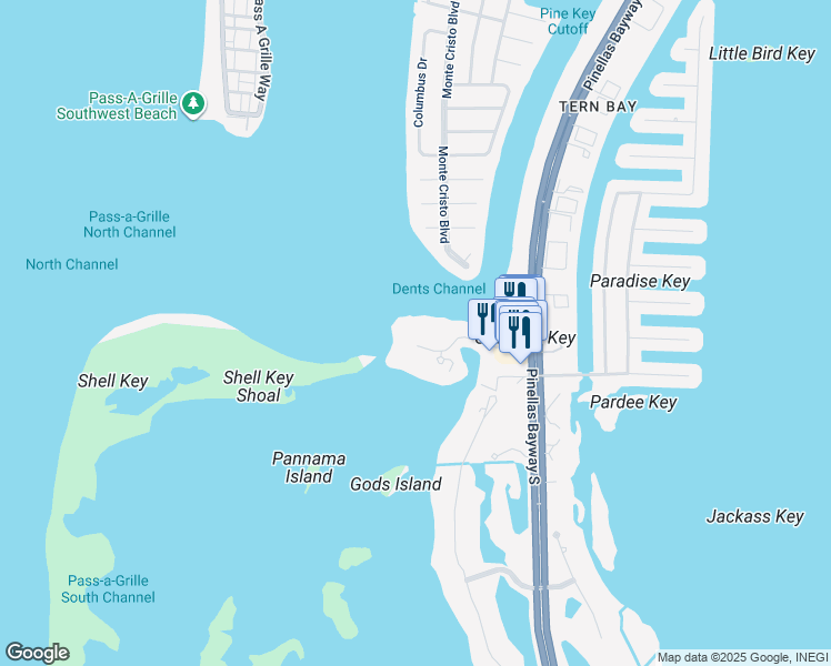 map of restaurants, bars, coffee shops, grocery stores, and more near 665 Collany Road in Tierra Verde