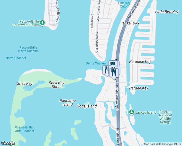 map of restaurants, bars, coffee shops, grocery stores, and more near 665 Collany Road in Tierra Verde