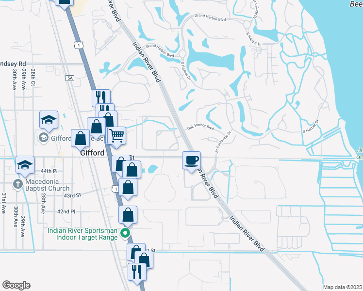 map of restaurants, bars, coffee shops, grocery stores, and more near 1805 Bridgepointe Circle in Vero Beach