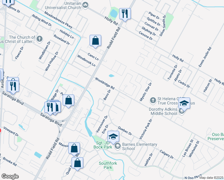 map of restaurants, bars, coffee shops, grocery stores, and more near 2502 Bevo Drive in Corpus Christi
