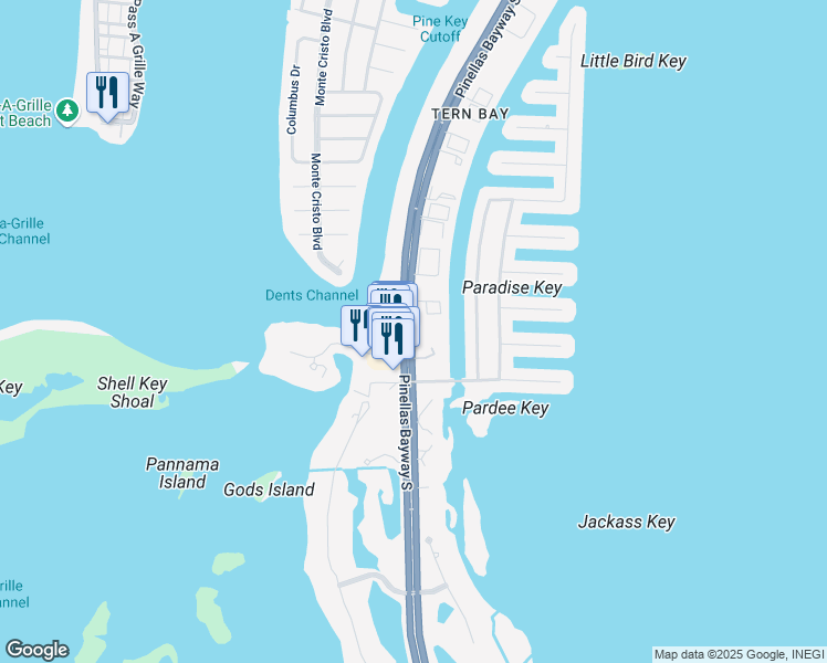 map of restaurants, bars, coffee shops, grocery stores, and more near 1109 Pinellas Bayway South in Tierra Verde
