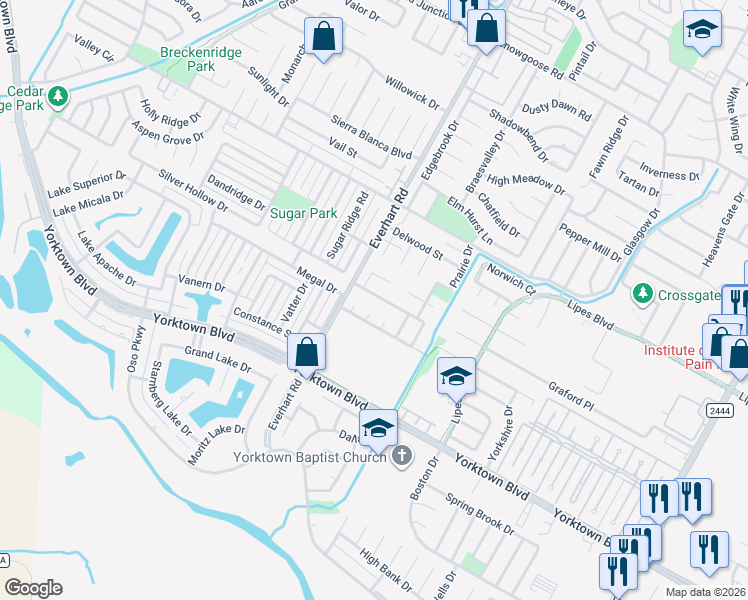 map of restaurants, bars, coffee shops, grocery stores, and more near 4821 Lake Livingston Drive in Corpus Christi