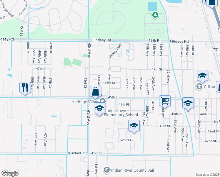 map of restaurants, bars, coffee shops, grocery stores, and more near 4280 45th Place in Vero Beach