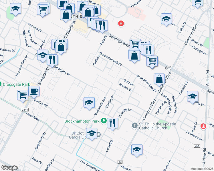 map of restaurants, bars, coffee shops, grocery stores, and more near 6018 Baltic Court in Corpus Christi