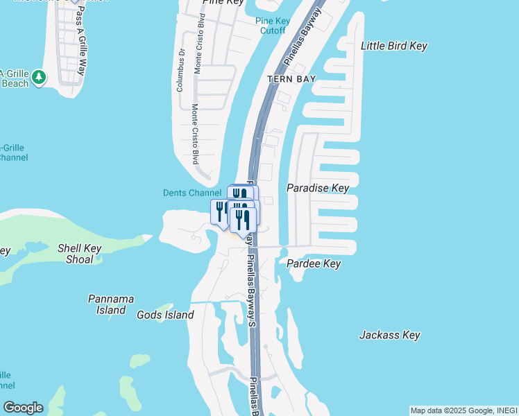 map of restaurants, bars, coffee shops, grocery stores, and more near 1109 Pinellas Bayway South in Tierra Verde