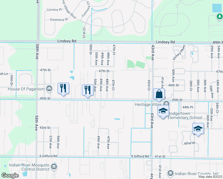 map of restaurants, bars, coffee shops, grocery stores, and more near 4566 48th Avenue in Vero Beach