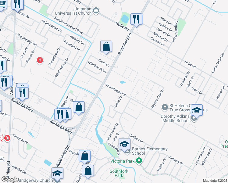 map of restaurants, bars, coffee shops, grocery stores, and more near 7149 Wooldridge Road in Corpus Christi