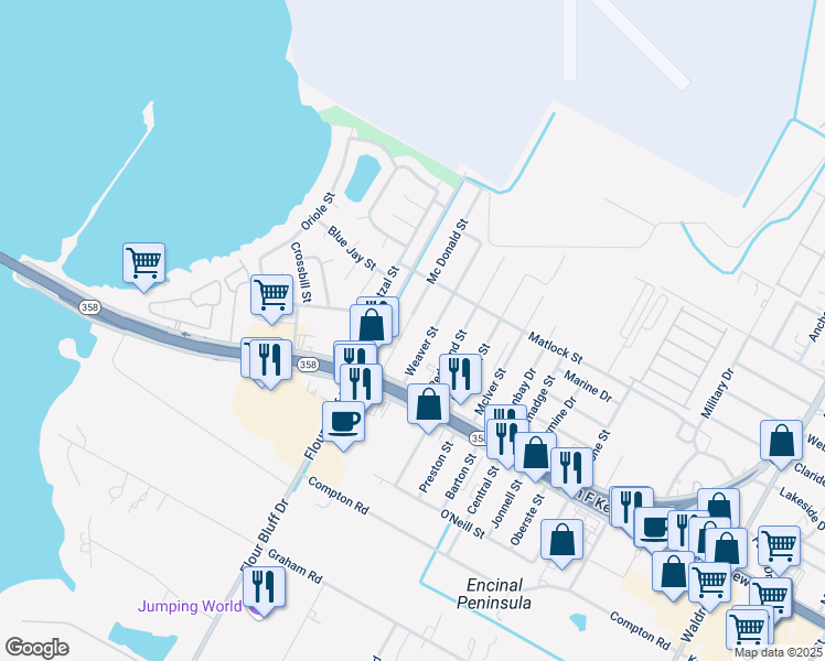 map of restaurants, bars, coffee shops, grocery stores, and more near 949 Mc Donald Street in Corpus Christi