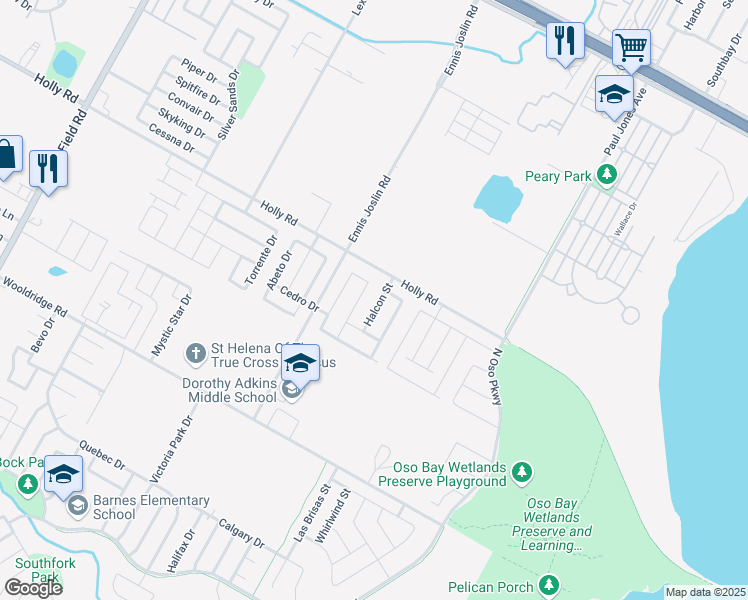 map of restaurants, bars, coffee shops, grocery stores, and more near 2121 Halcon Street in Corpus Christi