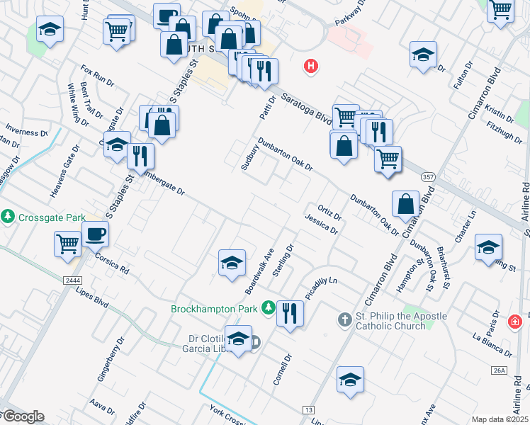 map of restaurants, bars, coffee shops, grocery stores, and more near 6018 Baltic Court in Corpus Christi