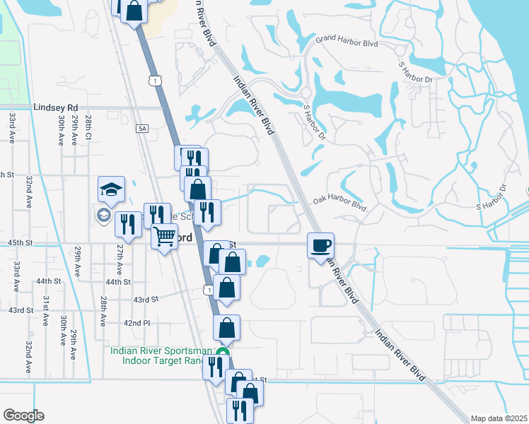 map of restaurants, bars, coffee shops, grocery stores, and more near 1930 Bridgepointe Circle in Vero Beach