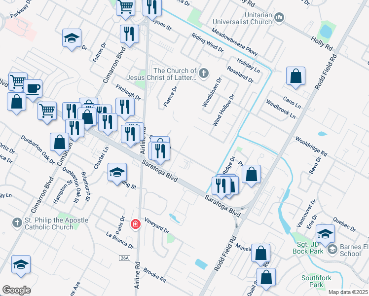 map of restaurants, bars, coffee shops, grocery stores, and more near 6806 Sandra Lane in Corpus Christi