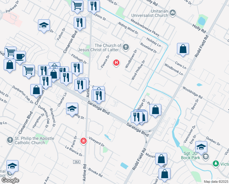 map of restaurants, bars, coffee shops, grocery stores, and more near 6806 Sandra Lane in Corpus Christi