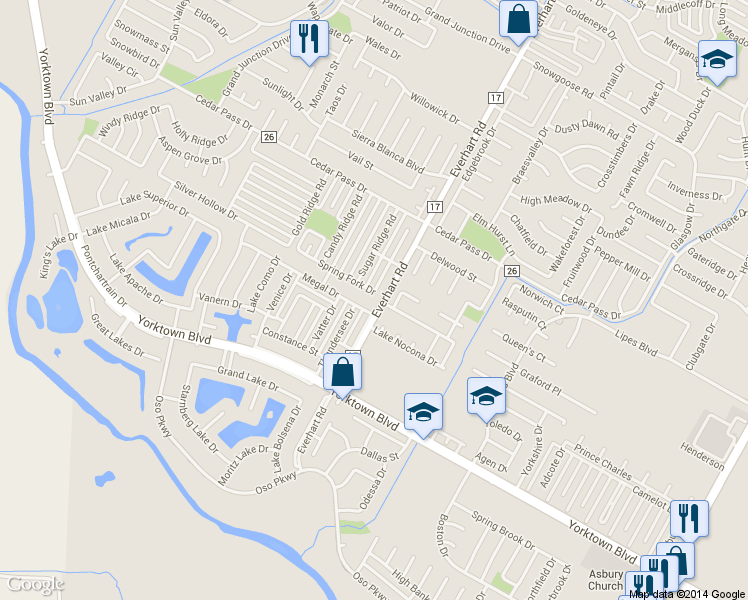 map of restaurants, bars, coffee shops, grocery stores, and more near 4421 Blue Lake Drive in Corpus Christi