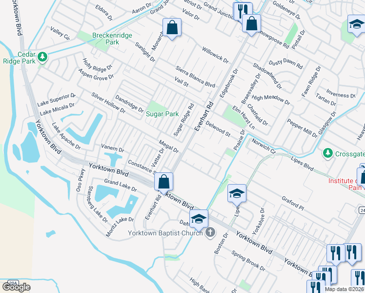 map of restaurants, bars, coffee shops, grocery stores, and more near 4421 Blue Lake Drive in Corpus Christi