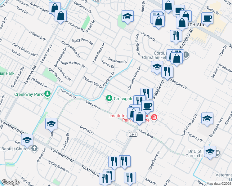 map of restaurants, bars, coffee shops, grocery stores, and more near in Corpus Christi