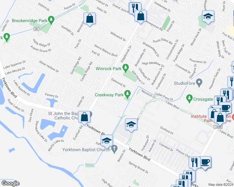 map of restaurants, bars, coffee shops, grocery stores, and more near 4906 Lake Medina Drive in Corpus Christi