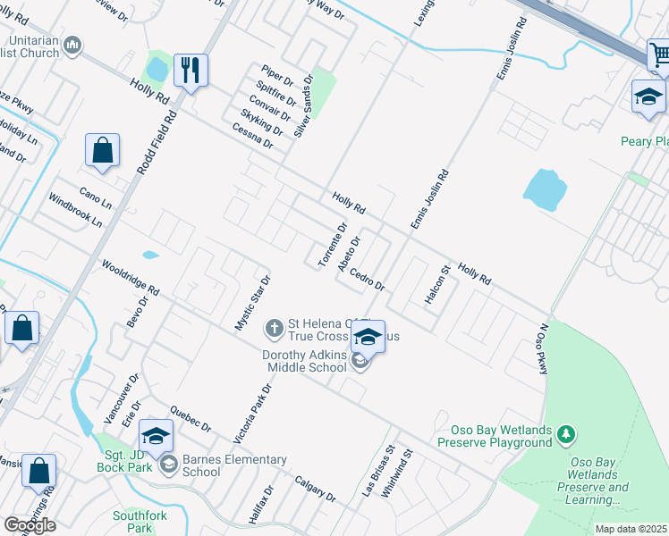 map of restaurants, bars, coffee shops, grocery stores, and more near 2233 Abeto Drive in Corpus Christi