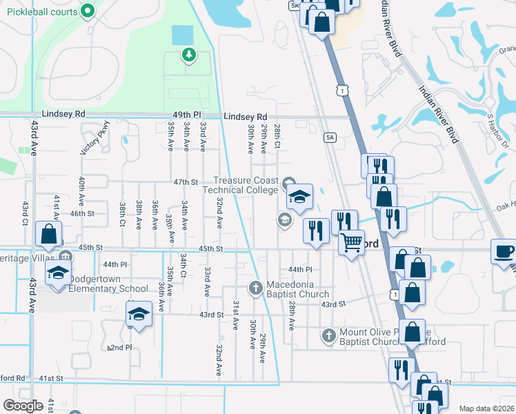 map of restaurants, bars, coffee shops, grocery stores, and more near 4675 28th Court in Vero Beach